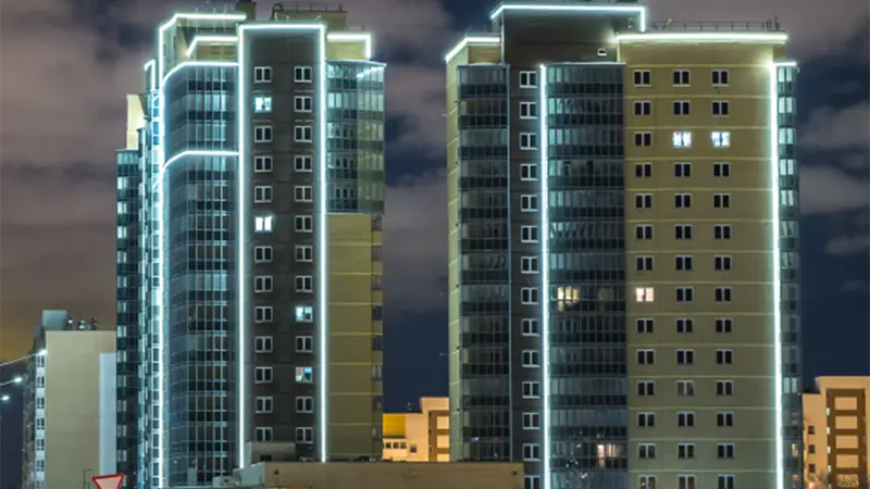 High Voltage LED Strips in Building Facade