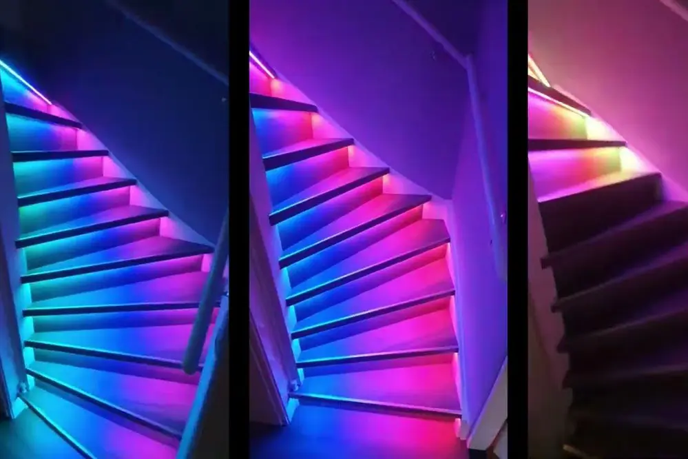 Stair lighting with Colorful RGB Effects LED strips