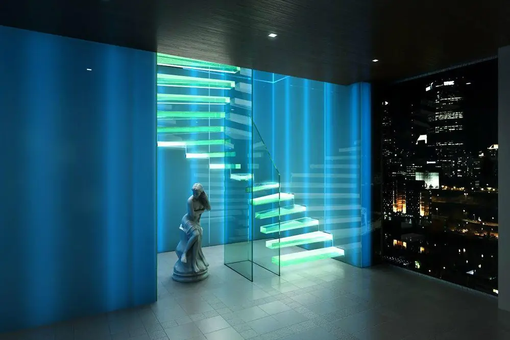 Transparent Stairs with a Watery Effect LED strips